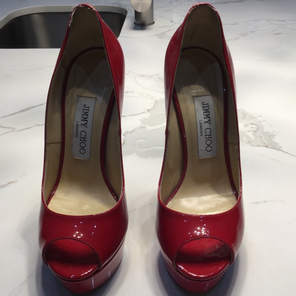 Jimmy Choo red platform heels 37.5